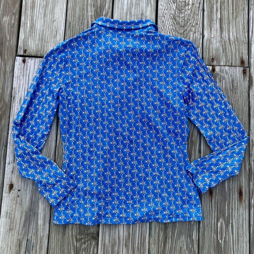 J. McLaughlin EUC Catalina Cloth Blue/Yellow Pineapple Button Popover Shirt Sz S - Picture 8 of 16